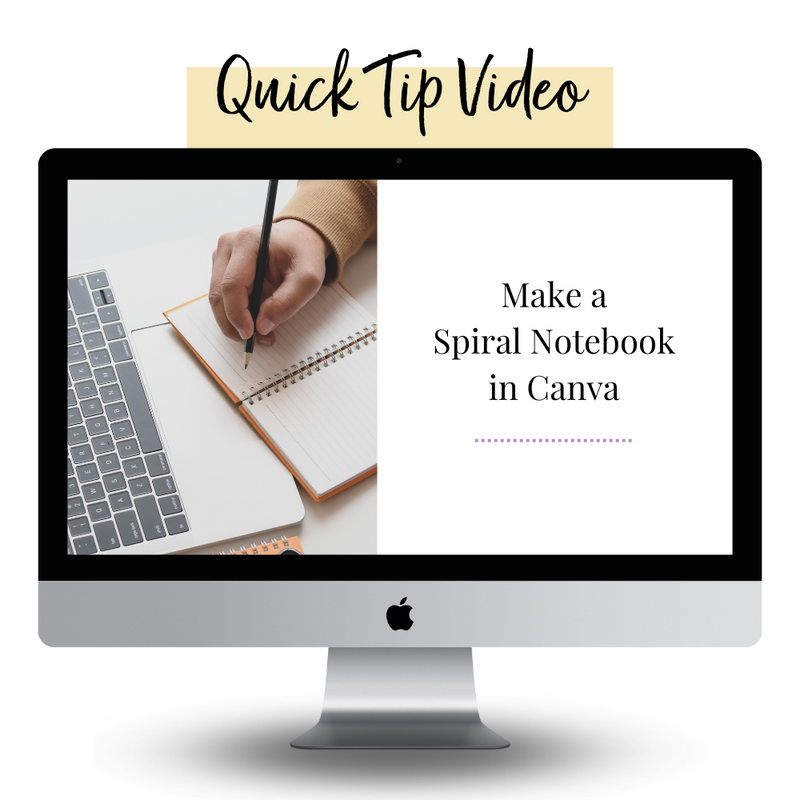 imac mockup with make a spiral notebook in Canva text