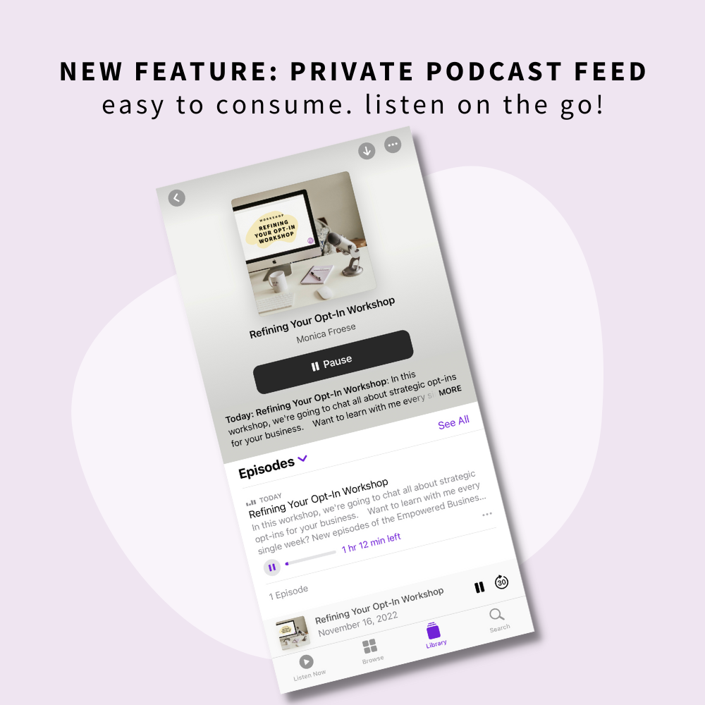 mockup of podcast player with refining your opt-in workshop